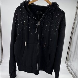 First Row Men’s Rhinestone Full-Zip Black Fleece Hoodie Jacket Size Small NWT